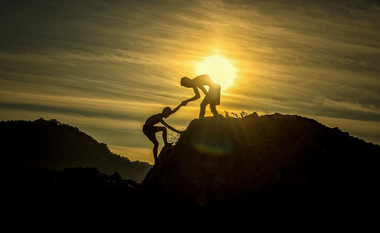 sunset, men, silhouettes